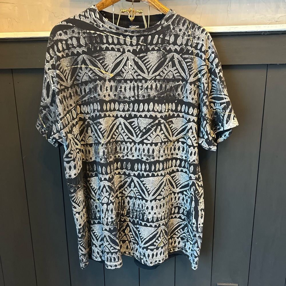 Vtg Honors Plus Womens Gray Black T Shirt 4X Tribal Art Glitter Splatter Graphic